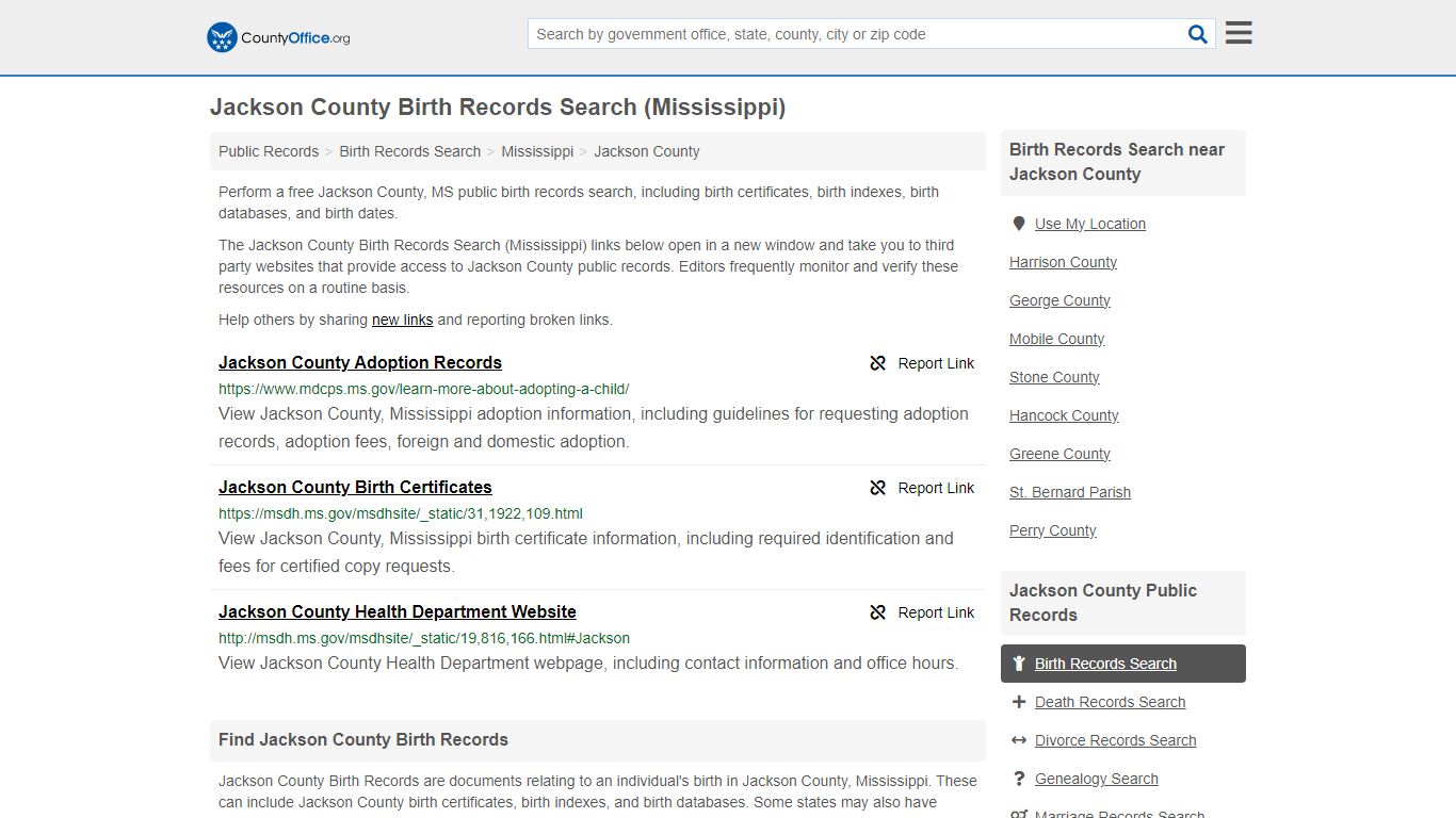 Jackson County Birth Records Search (Mississippi)