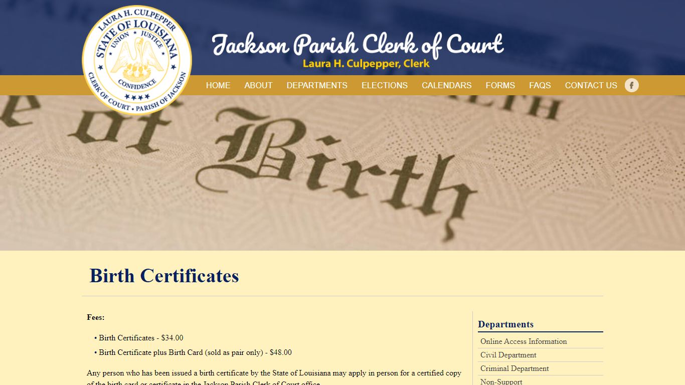 Birth Certificates | Departments - Jackson Parish Clerk of Court